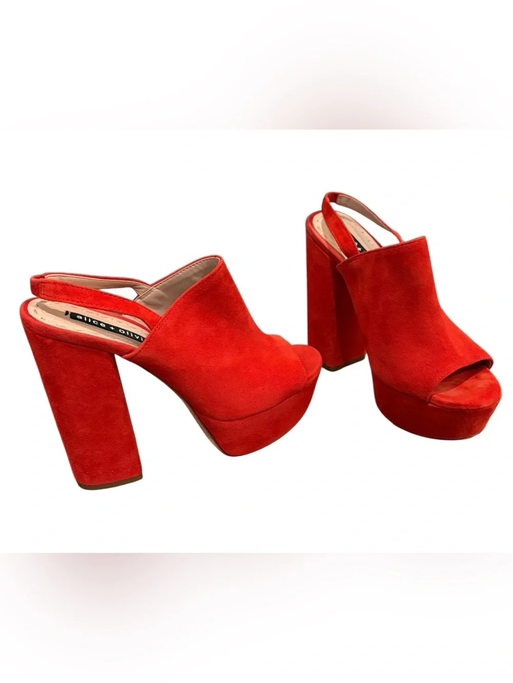 Alice + Olivia Logan Red Suede Platform Slingback Sandals EU 37 US 7